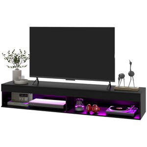 Meuble TV mural moderne avec rangement et éclairage LED pour téléviseurs jusqu'à 75 pouces, étagère flottante pour salon, noir