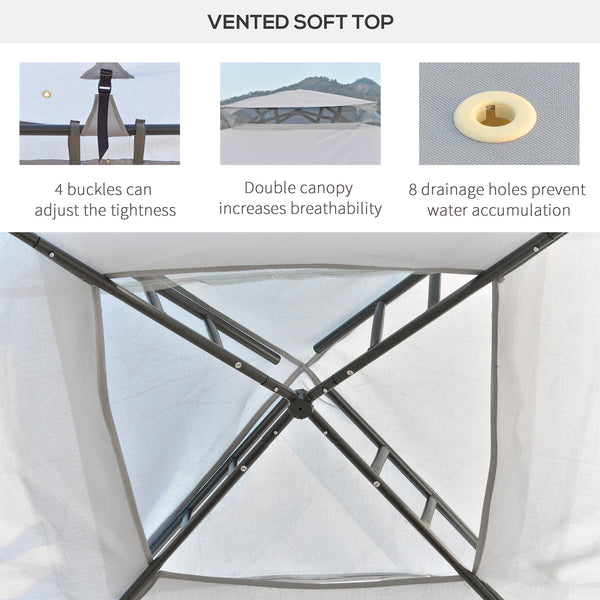 10' x 10' Patio Gazebo Outdoor Pavilion 2 Tire Roof Canopy Shelter Garden Event Party Tent Yard Sun Shade Steel Frame w/ Mosquito Netting Grey