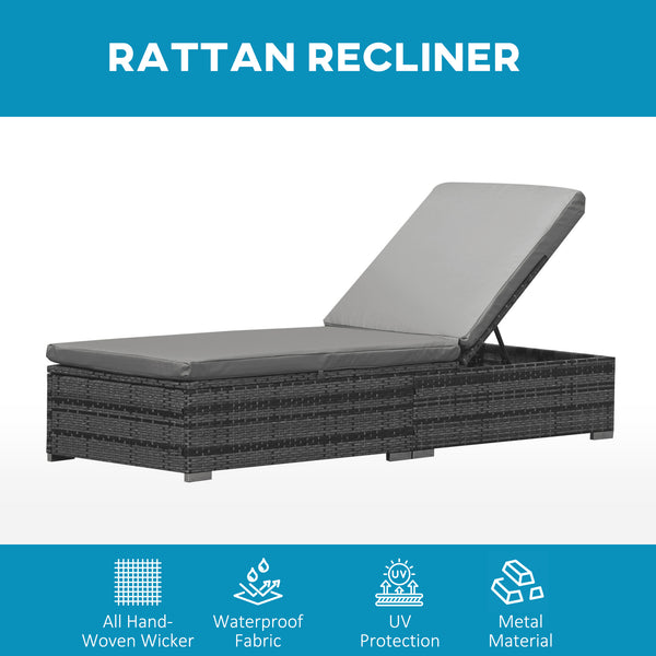 Chaise longue de patio avec dossier réglable sur 5 niveaux et coussin, gris mélangé