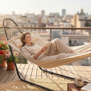 Hammock with Stand, Heavy Duty Camping Hammock with Detachable Pillow and Spreader Bar, 264 lbs Capacity, Cream White