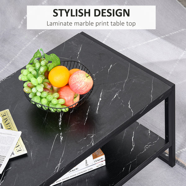 Table basse à 2 niveaux avec étagère de rangement noir