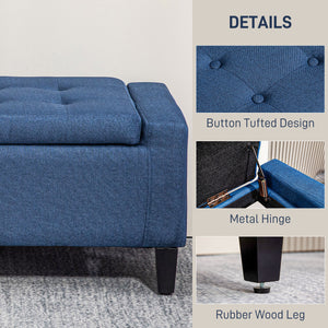Banc ottoman de rangement rembourré en lin avec motif capitonné, bleu foncé