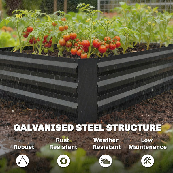 Jardinière surélevée galvanisée avec treillis pour plantes grimpantes, bac à fleurs d'extérieur à fond ouvert, noir