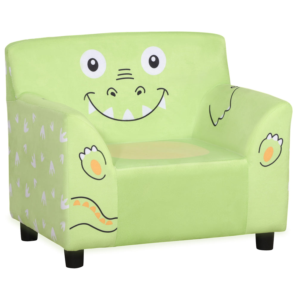 Fauteuil avec accoudoirs pour enfant avec imprimé animal mignon, velours ultra doux, bois d'eucalyptus, vert