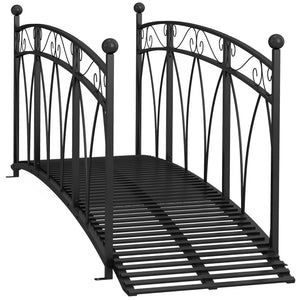 Passerelle de jardin en métal avec garde-corps et volutes décoratives, noire