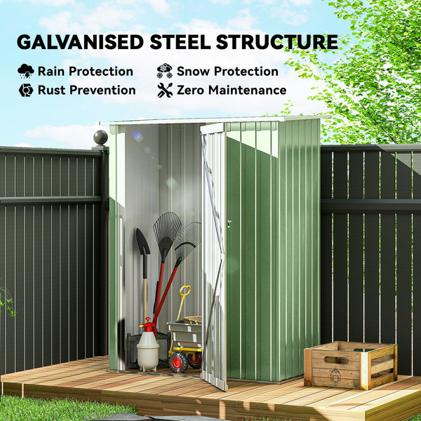 Abri de jardin en métal avec toit incliné et porte verrouillable pour outils, vert clair