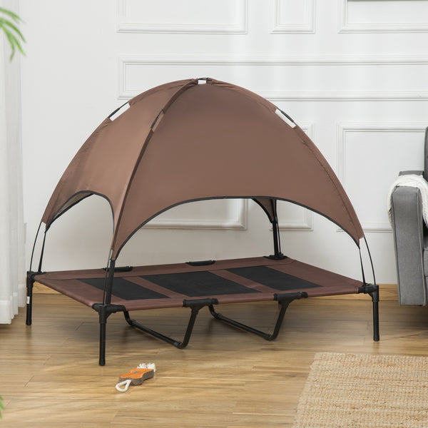 Lit surélevé pour chien avec auvent, couleur café