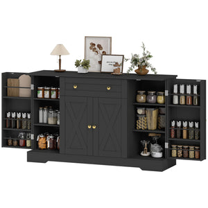 Farmhouse style coffee sideboard with doors, adjustable shelves, drawer, barn style sliding doors, black
