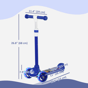 Trottinette à 3 roues avec hauteur réglable, lumière LED, bleue