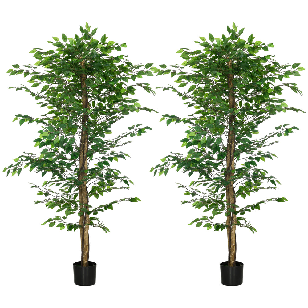 Lot de 2 ficus artificiels de 1,80 m, plantes d'intérieur avec pot, pour la décoration intérieure