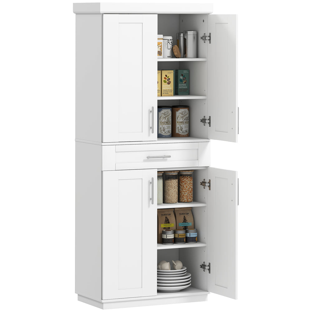 Meuble de rangement avec 4 portes, tiroir et 3 étagères réglables, blanc