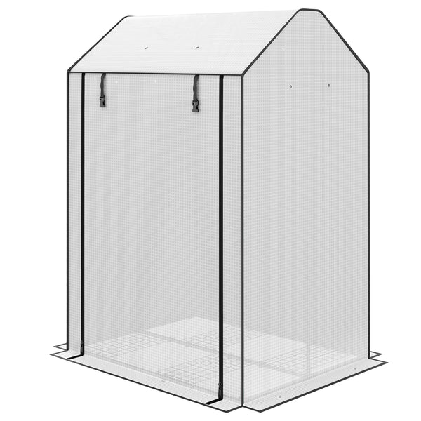 Portable tomato greenhouse with roll-up door, white