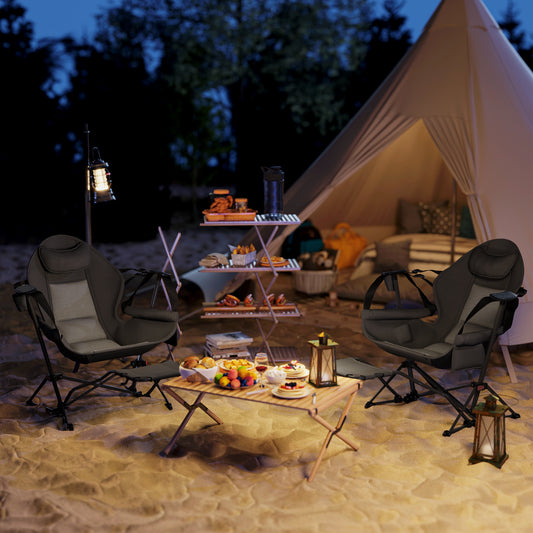 Lot de 2 chaises hamac de camping, dossier réglable, pliable, pivotante, avec porte-gobelet et siège rembourré