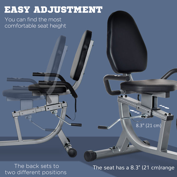 Stationary bike with 8 levels of magnetic resistance, LCD display, adjustable seat and backrest