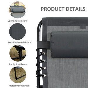 Chaise longue pliante avec dossier réglable et coussin amovible, gris