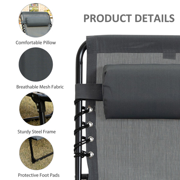 Chaise longue pliante avec dossier réglable et coussin amovible, gris