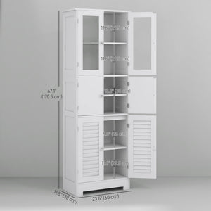 Meuble de salle de bain autoportant avec portes vitrées et à persiennes