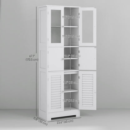 Freestanding bathroom cabinet with glass and louvered doors