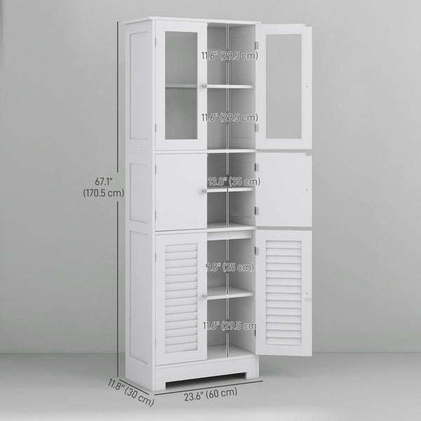Meuble de salle de bain autoportant avec portes vitrées et à persiennes