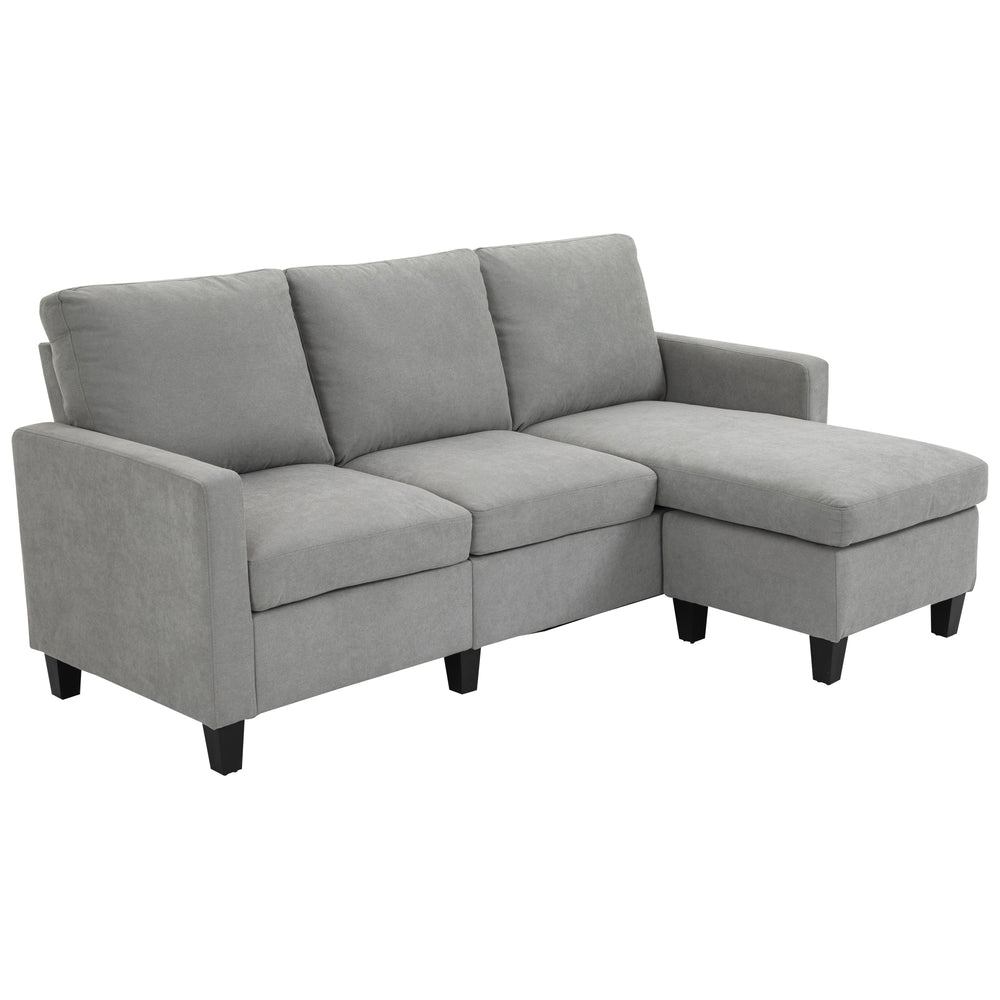 L-shaped corner sofa, modern sectional sofa with ottoman, light gray