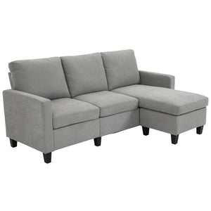 L-shaped corner sofa, modern sectional sofa with ottoman, light gray