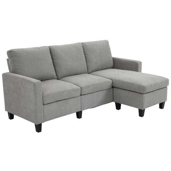 L-shaped corner sofa, modern sectional sofa with ottoman, light gray