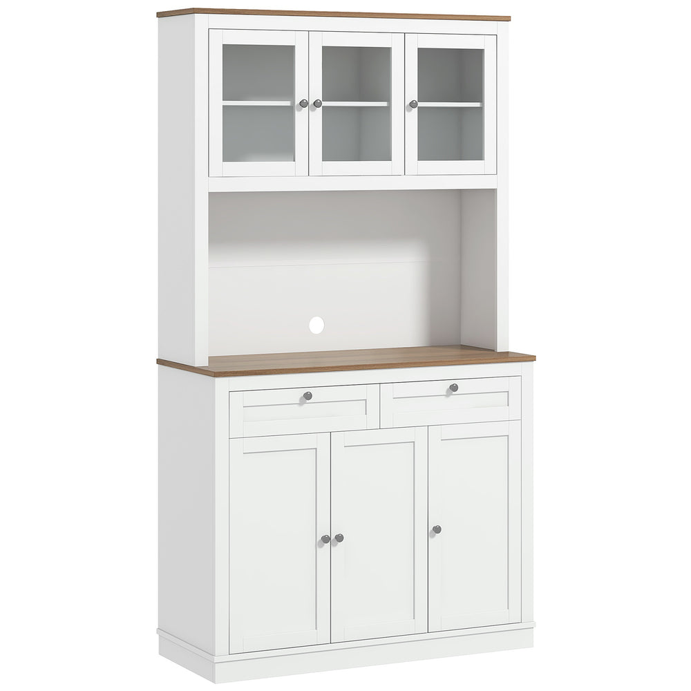 Garde-manger avec espace micro-ondes et portes vitrées, blanc