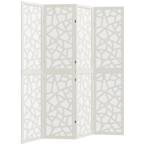Paravent à 4 panneaux, 1,70 m, pliable et léger, motif géométrique, blanc