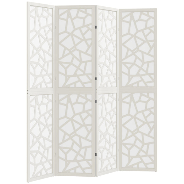 Paravent à 4 panneaux, 1,70 m, pliable et léger, motif géométrique, blanc