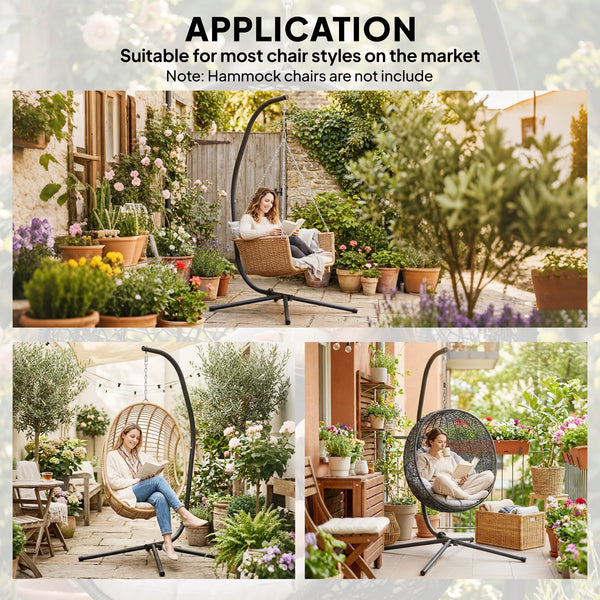 Hanging Egg Chair Stand Only, Heavy Duty Hammock Chair Stand, 330lbs Weight, Black