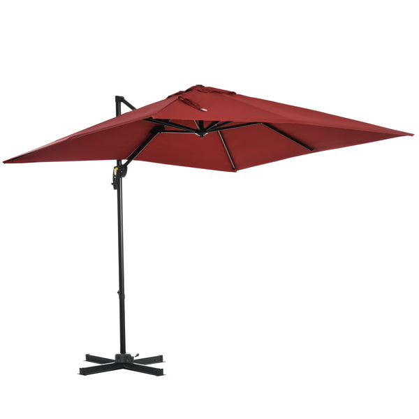 Parasol déporté carré de 8 pieds avec rotation à 360° et inclinaison, rouge bordeaux