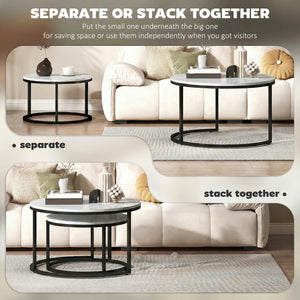 Ensemble de 2 tables basses gigognes avec plateaux effet marbre – Marbre blanc