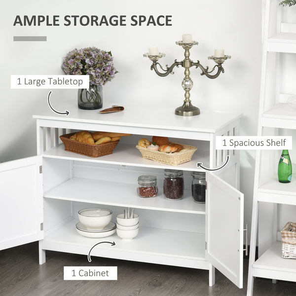 Console en bois avec étagère ouverte et placard à 2 niveaux, blanc