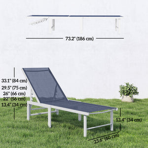 Outdoor Lounge Chair, 5-Position Reclining Outdoor Chaise Lounge Tanning Chair with Mesh Seat, Dark Blue