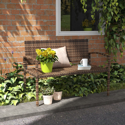 Fauteuil de jardin en rotin et osier avec accoudoirs - Marron