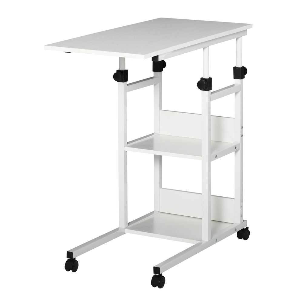 Bureau debout à hauteur réglable avec roulettes, blanc