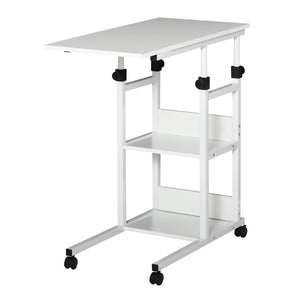 Bureau debout à hauteur réglable avec roulettes, blanc