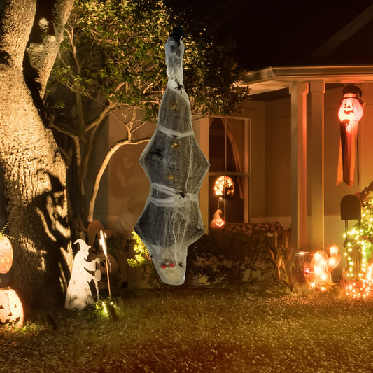 Décoration d'Halloween grandeur nature 1,4 m, momie suspendue avec toile d'araignée animé avec son et mouvement activés, yeux lumineux, son effrayant