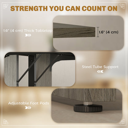 Table de cuisine industrielle pour 8 personnes avec plateau épais, finition bois gris