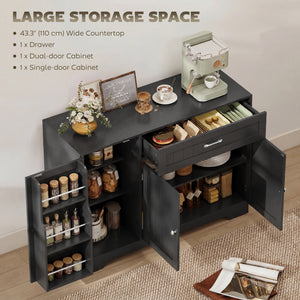 44" Modern Kitchen Storage Cabinet with Drawer, Adjustable Shelves, Small Kitchen Pantry with Door Racks, Black