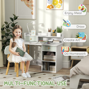Desk and chairs with storage and shelves, for children aged 3 to 8, green