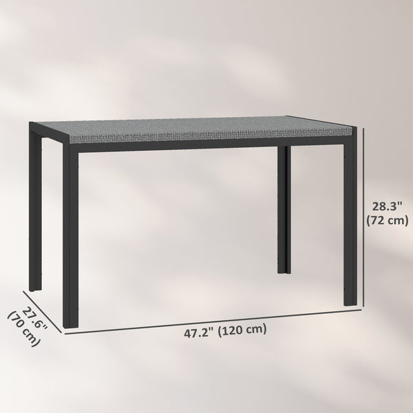 Table de jardin rectangulaire avec plateau en rotin synthétique gris