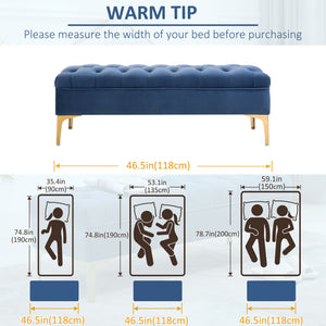 Banc de chevet rembourré avec capitonnage à boutons, bleu