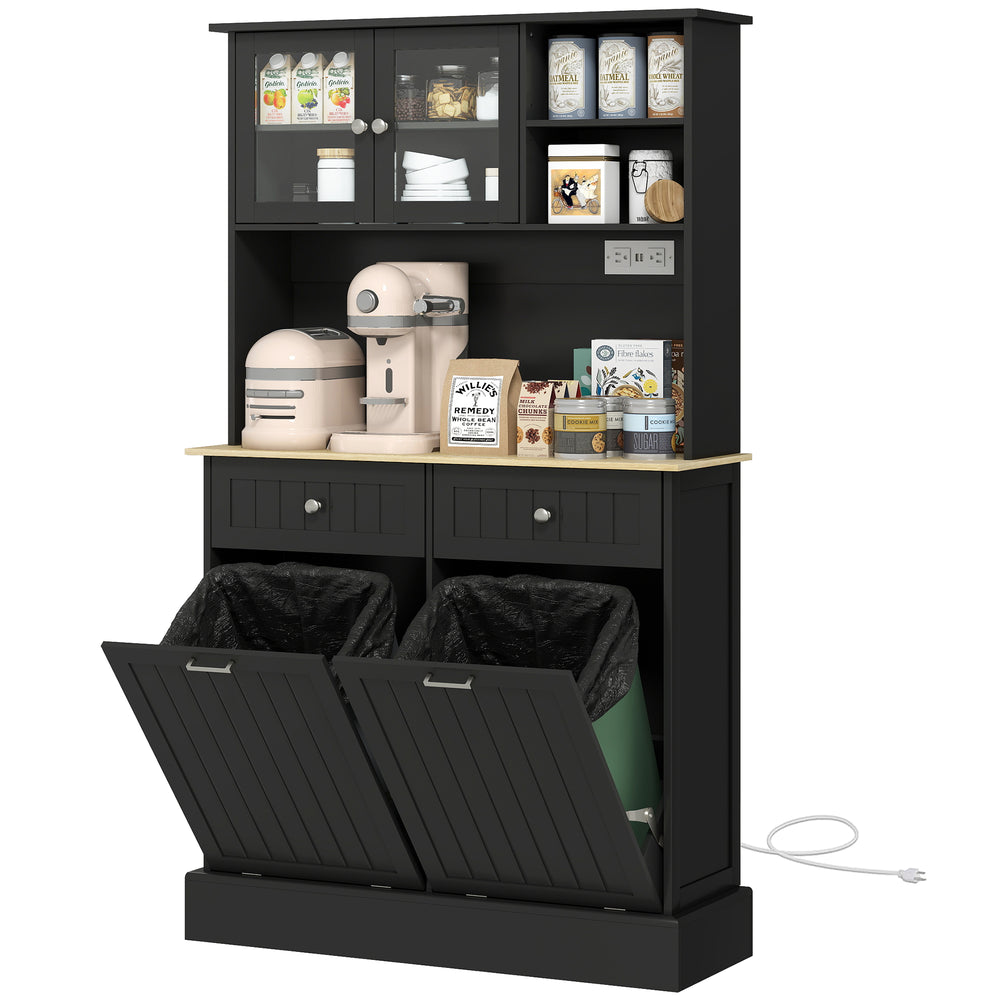 Meuble de cuisine avec station de charge et 2 placards basculant, noir