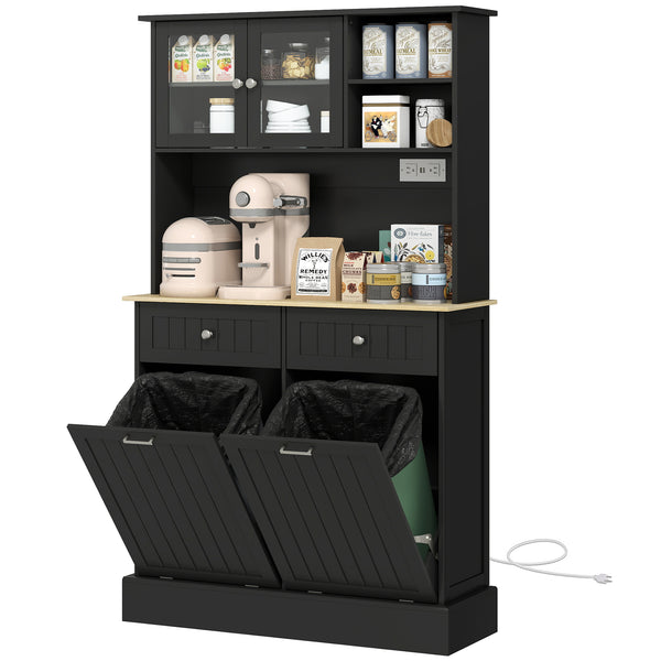 Meuble de cuisine avec station de charge et 2 placards basculant, noir