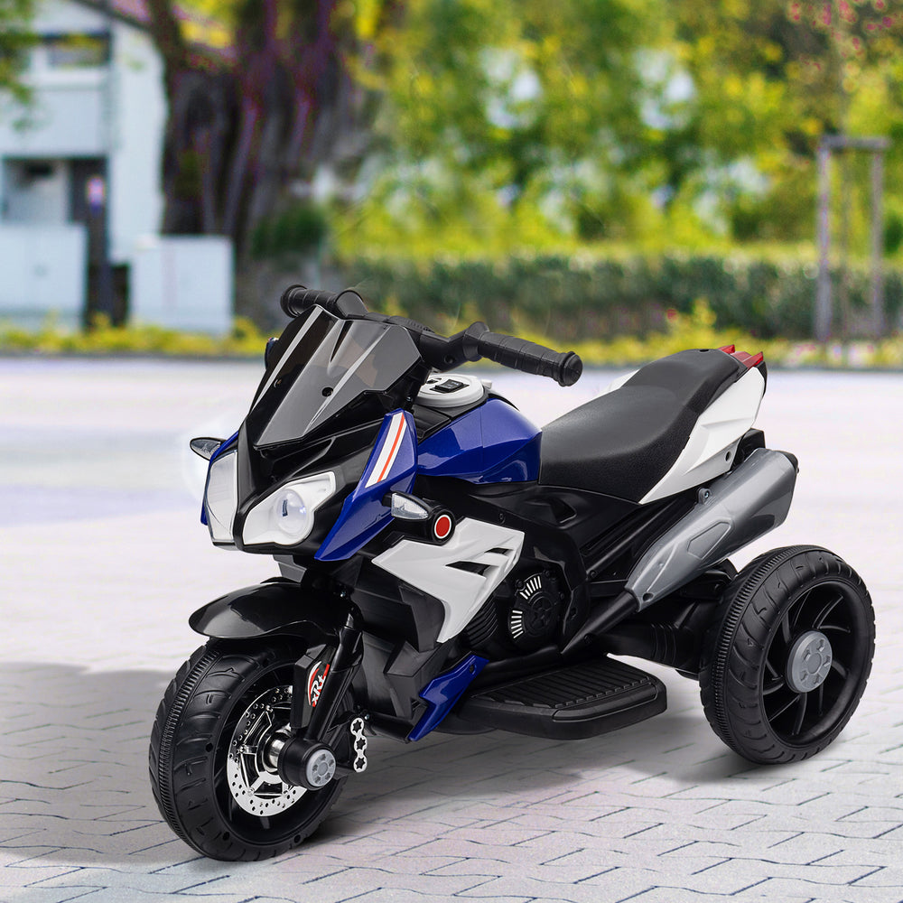 Moto électrique 6 V avec 3 roues, musique, klaxon, lumières, bleu