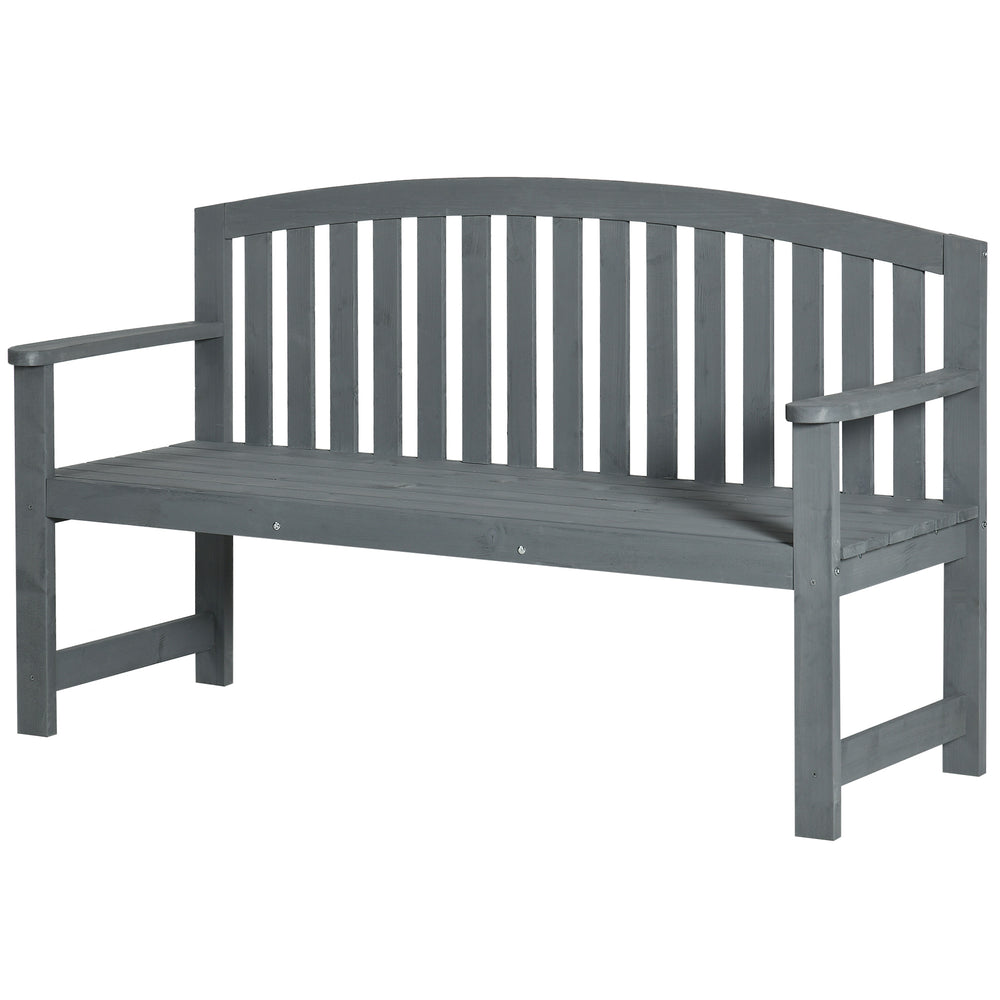 Banc d'extérieur à lattes, dossier et accoudoirs, pour jardin, parc, arrière-cour, gris