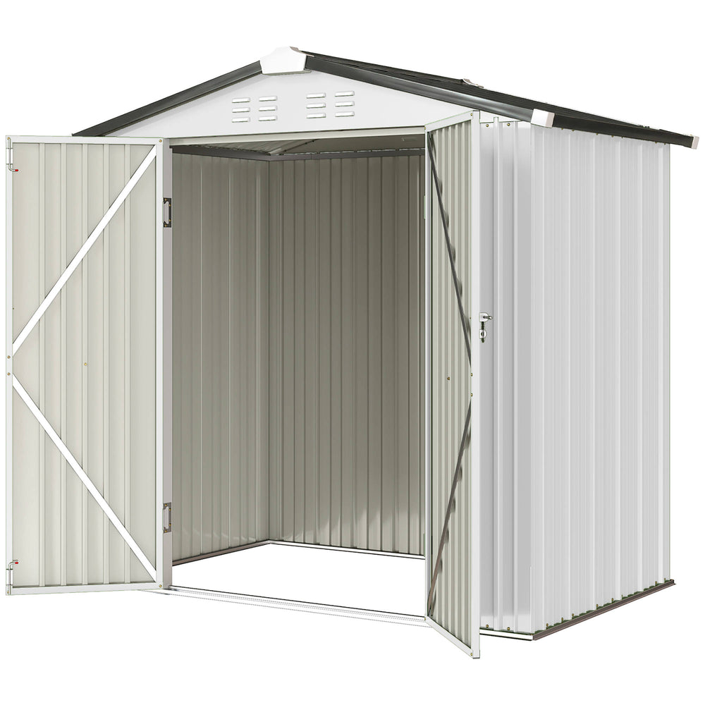 Abri de jardin 1,98 m x 1,22 m, en métal, avec double porte verrouillable et 4 aérations, couleur argent-blanc.