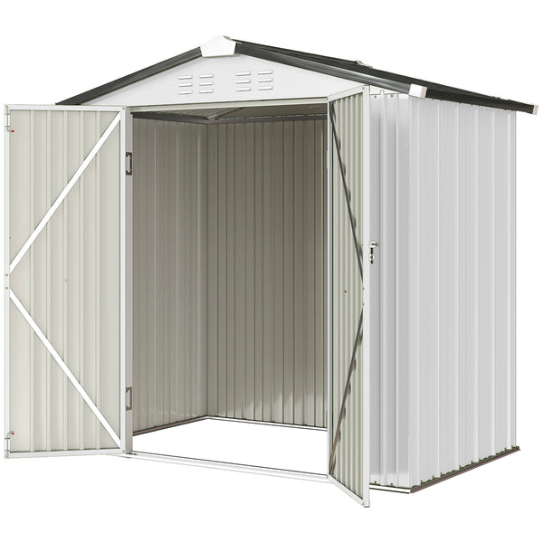 Abri de jardin 1,98 m x 1,22 m, en métal, avec double porte verrouillable et 4 aérations, couleur argent-blanc.