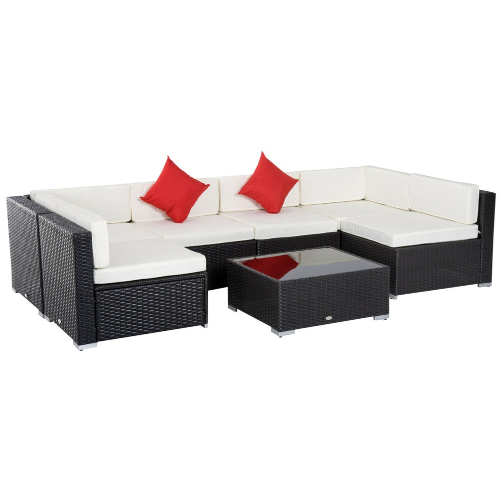 Ensemble de mobilier de jardin 7 pièces en rotin tressé avec table basse et coussins